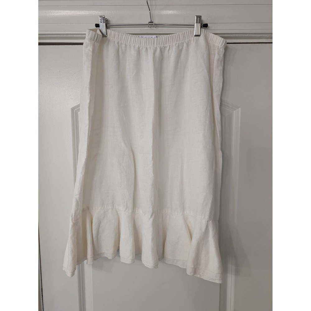 Fresh Produce Womens 1X White Cotton Ruffle Hem Midi Skirt flowy breezy Beach